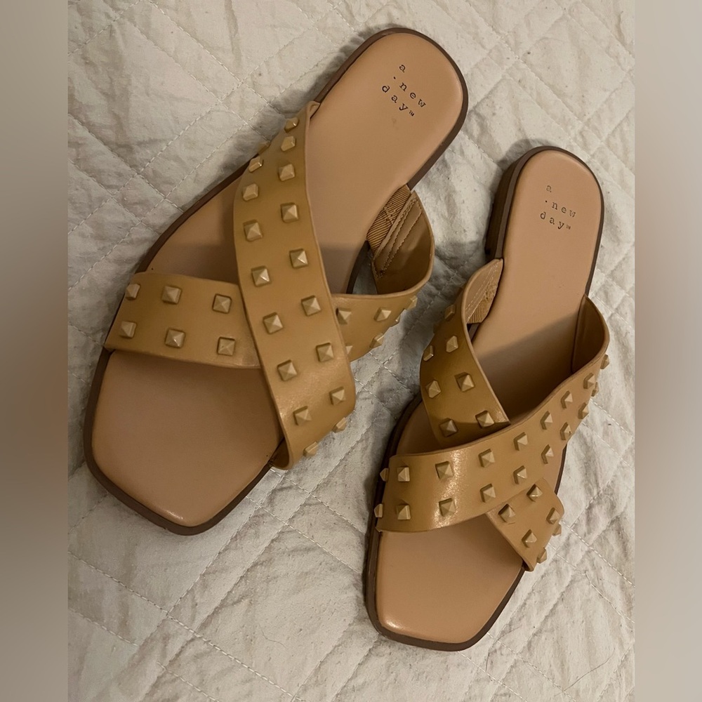 a new day Tan Studded Cross-Strap Slide Sandals - Picture 3 of 4